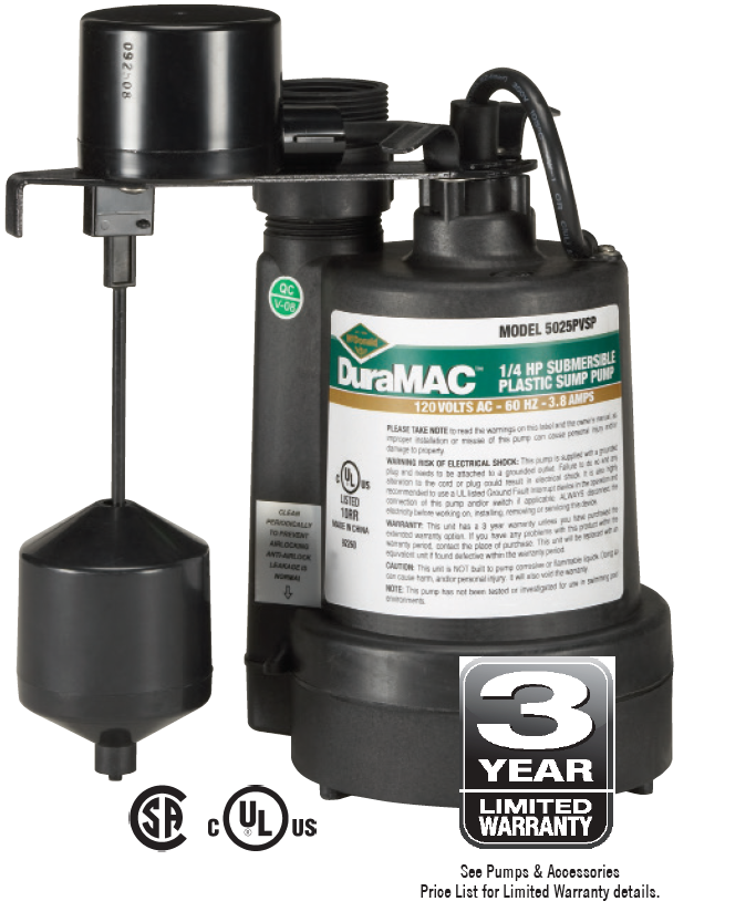A.Y. McDonald DuraMAC 5025PVSP Sump Pump 1/4 HP 120V Thermoplastic