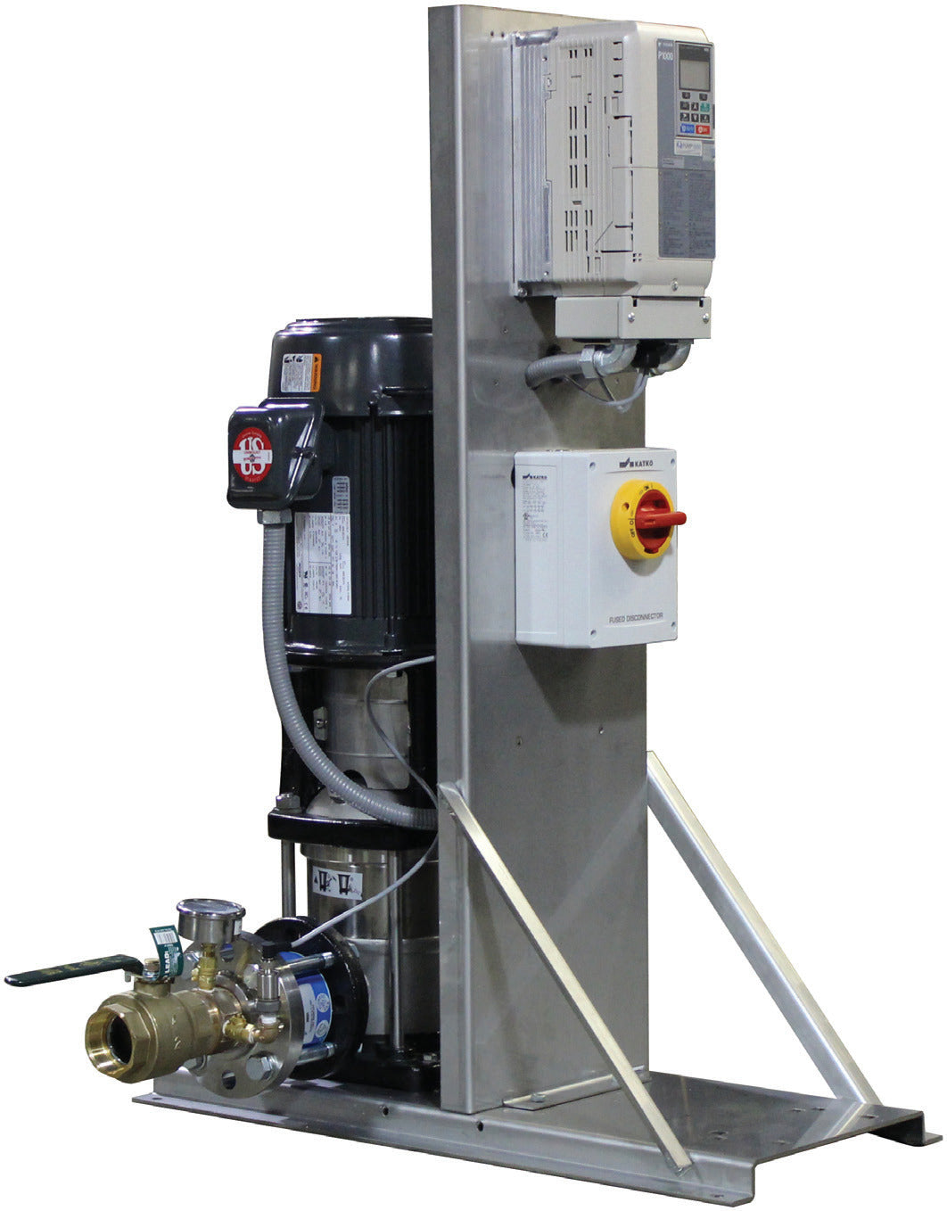 A.Y. McDonald DuraMAC IQ1000 Simplex Variable Speed Booster on stainless stand with Yaskawa drive