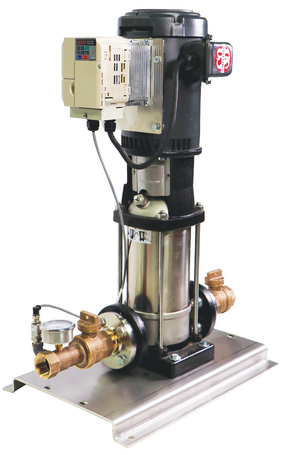 A.Y. McDonald DuraMAC Micro Simplex Variable Speed Booster on stainless base with Yaskawa iQpump Micro drive