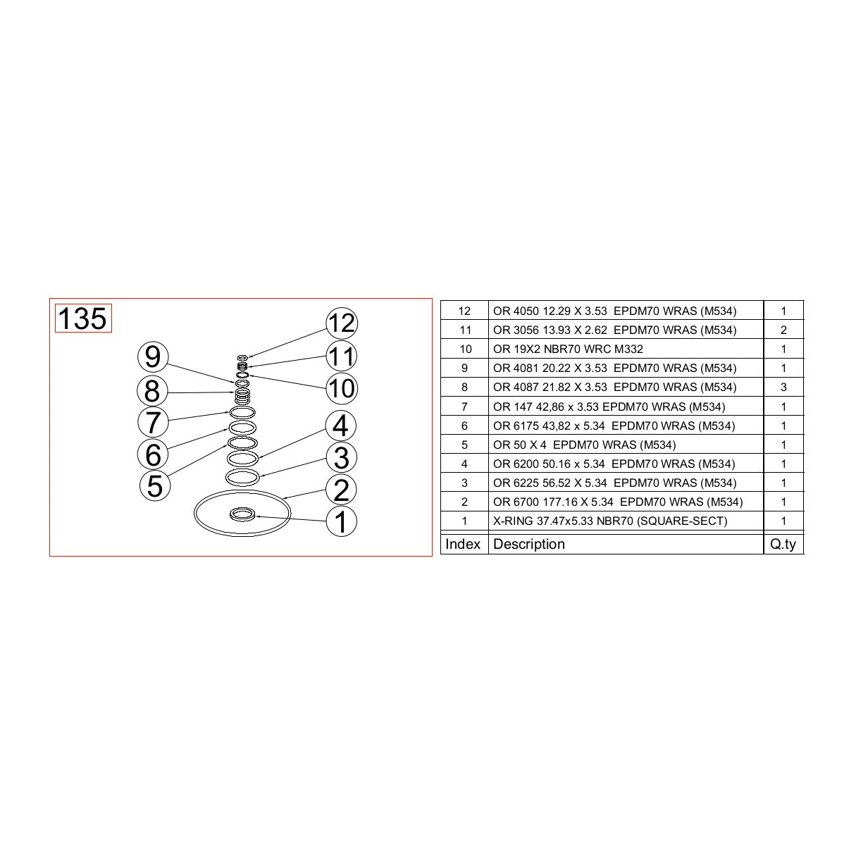 DAB Esybox Max spare part SP00006718, O-Ring Kit, exploded-view drawing with position number