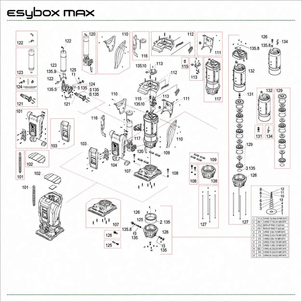 DAB Esybox Max exploded parts diagram with position numbers