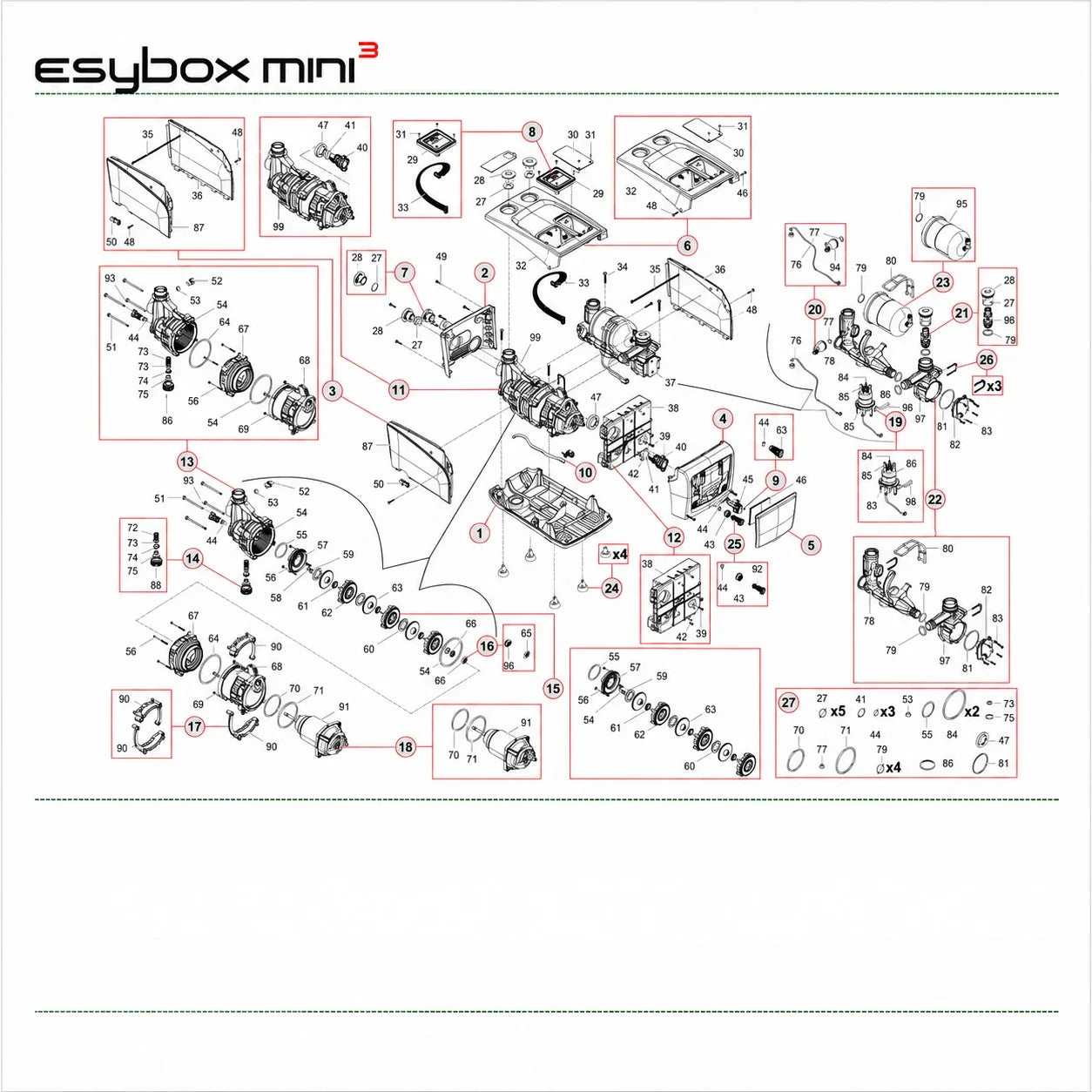 DAB Esybox Mini 3 exploded parts diagram with position numbers