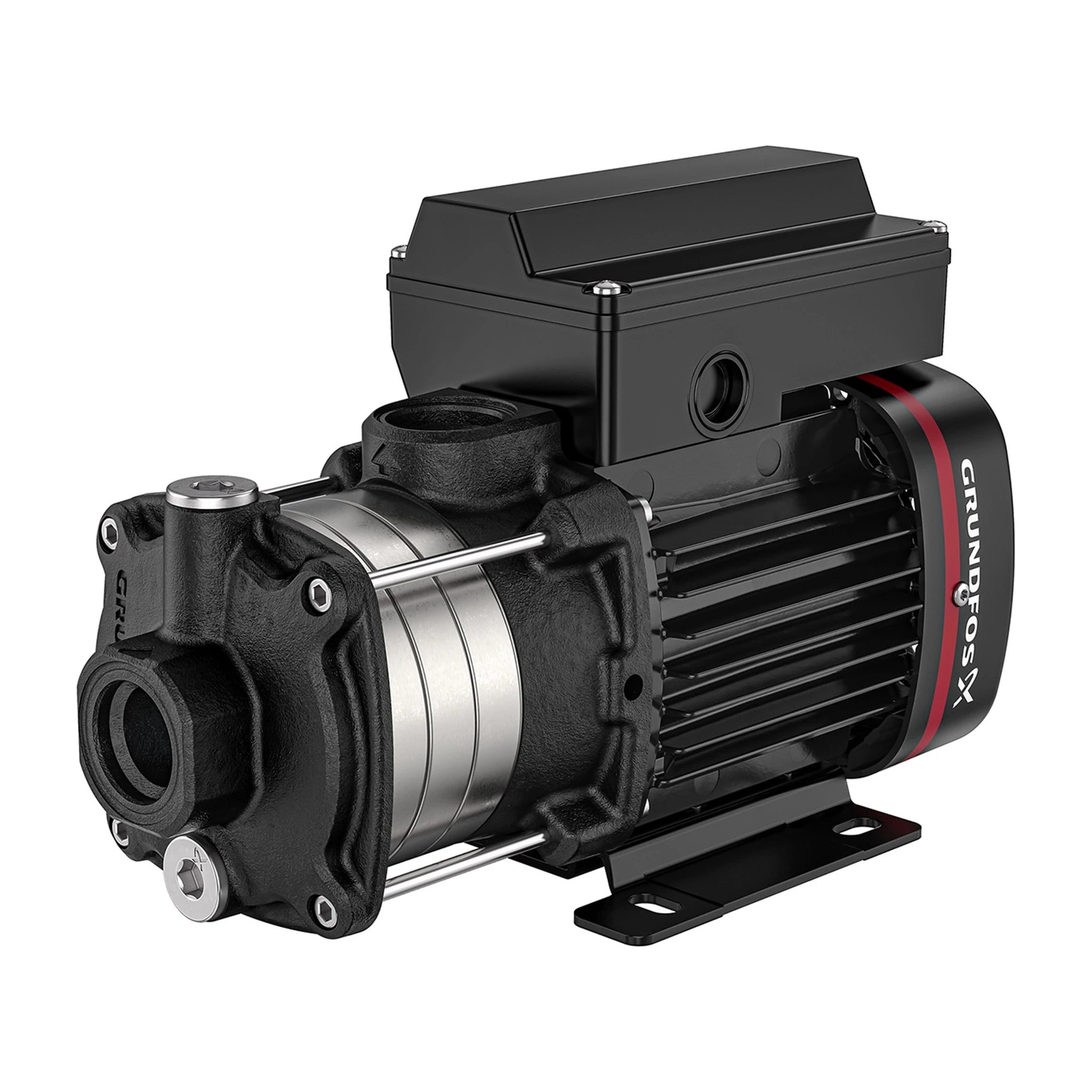 Grundfos CM 10-A horizontal close-coupled multistage centrifugal pump with a cast iron pump housing and AISI 304 internals, NPT threaded connections