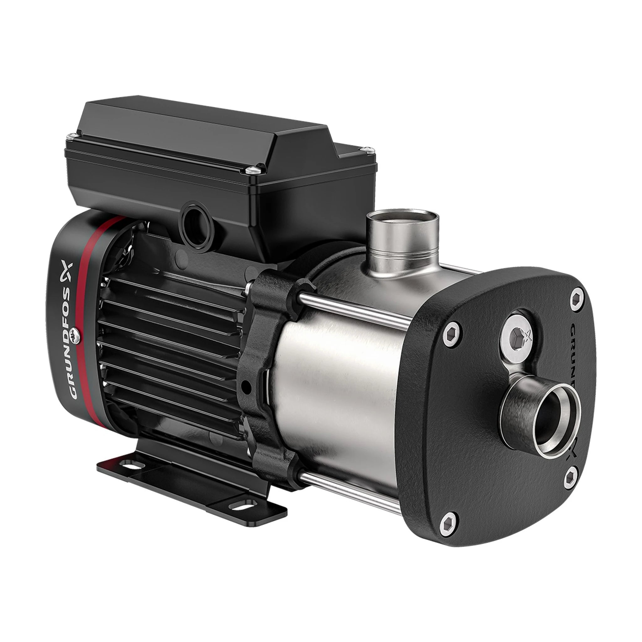 Grundfos CM 10-G horizontal close-coupled multistage centrifugal pump with an all AISI 316 stainless liquid path, NPT threaded connections