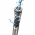 Grundfos SQE submersible well pump suspended on its drop pipe in a water well