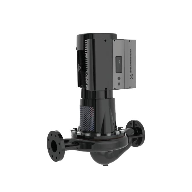 Grundfos VLS vertical in-line split-coupled pump with motor and coupling guard