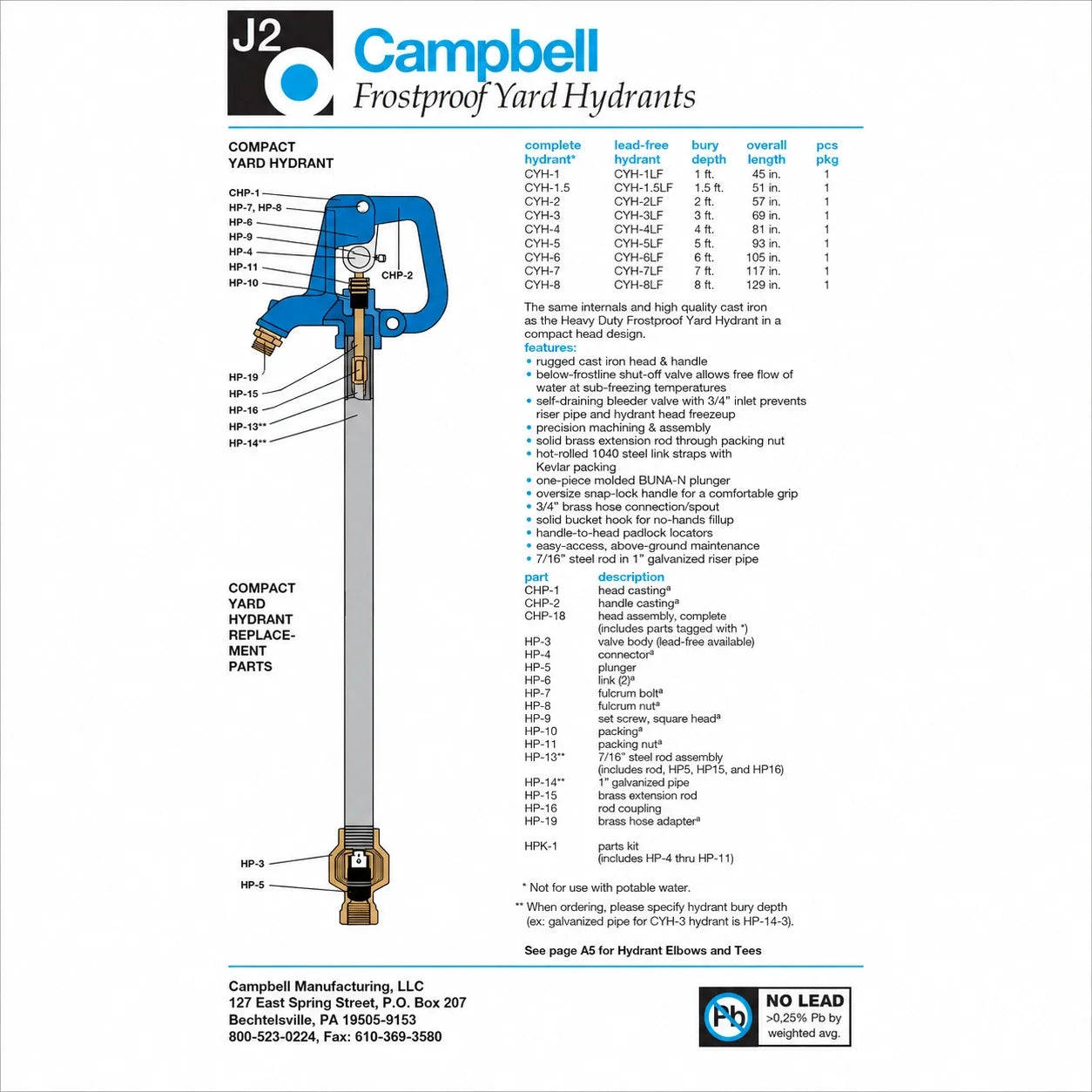 Campbell Frostproof Yard Hydrant Replacement Parts - Compact
